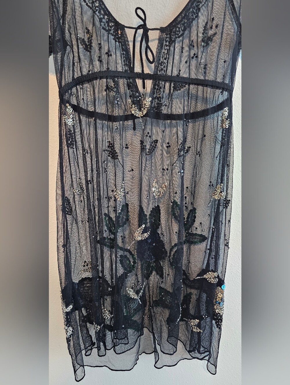 Free People Sequined Elephant Sheer Mini Dress Y2k Size 6 Festival Style - Picture 7 of 8